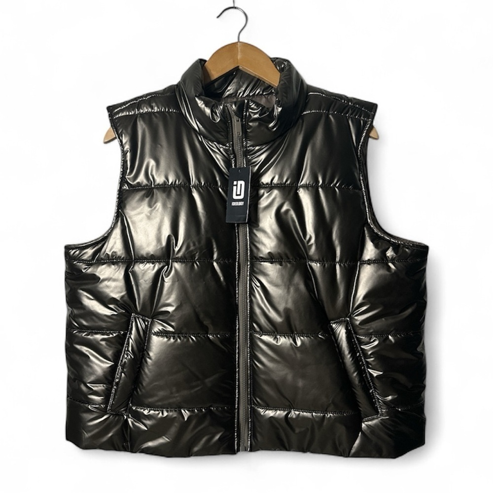 ID Ideology Metallic Pewter Grey Puffer Vest Size Medium